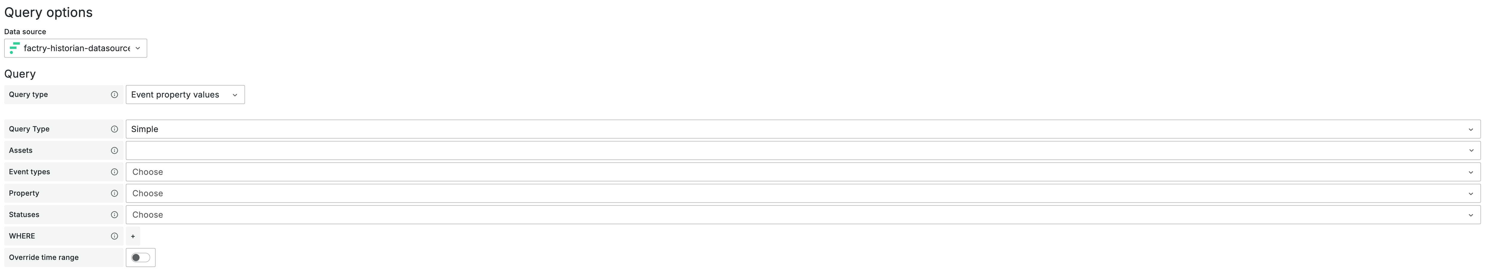 Event property values dashboard variable query
