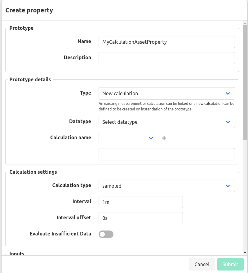 Create calculation asset property prototype