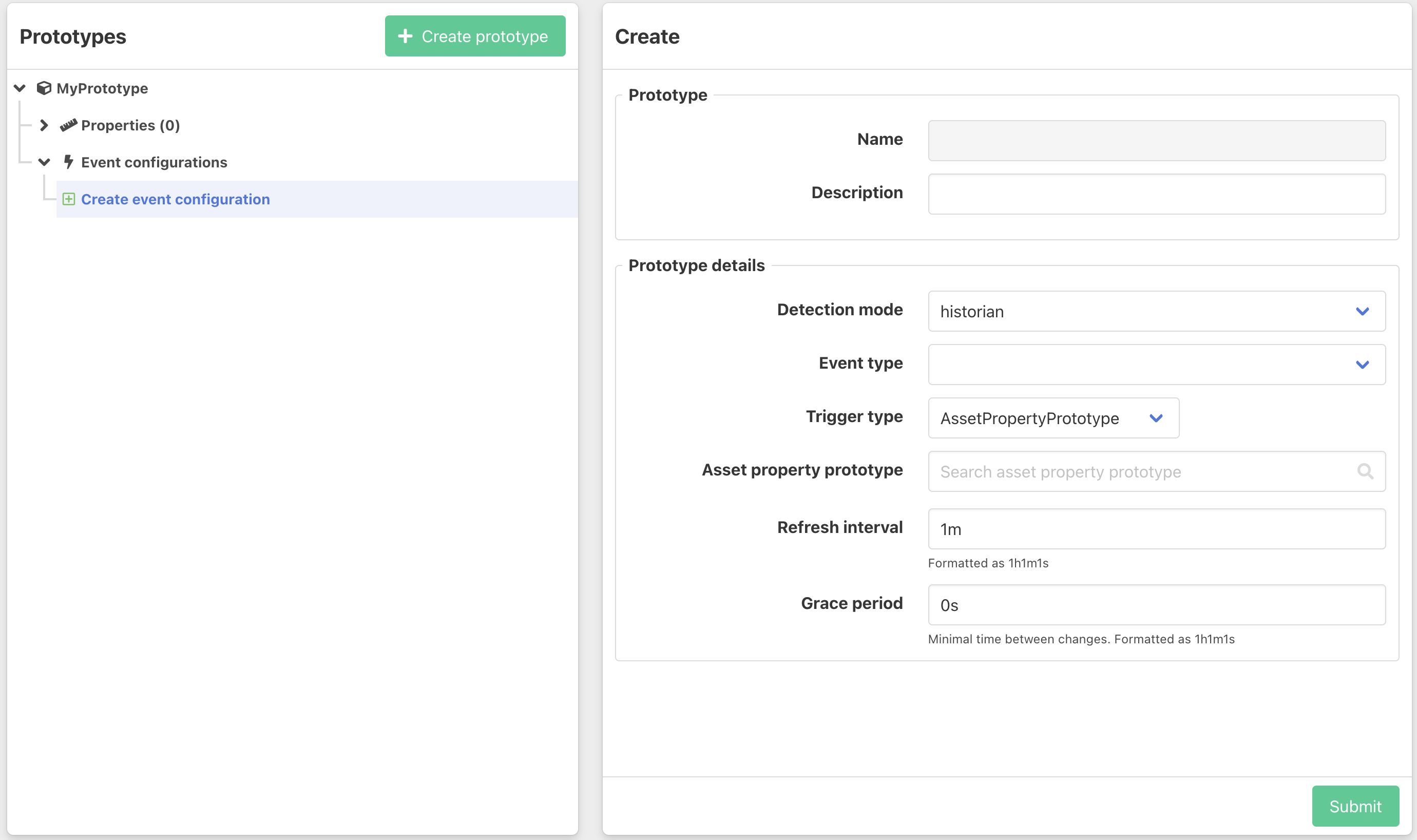 Create event configuration prototype