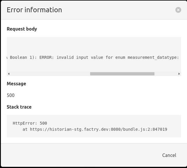 Measurement import error modal