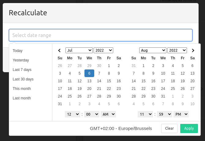 Calculation recalculate