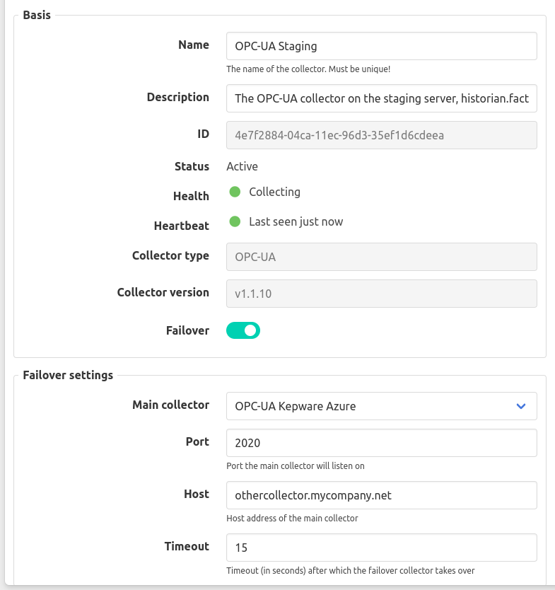 Collector failover settings