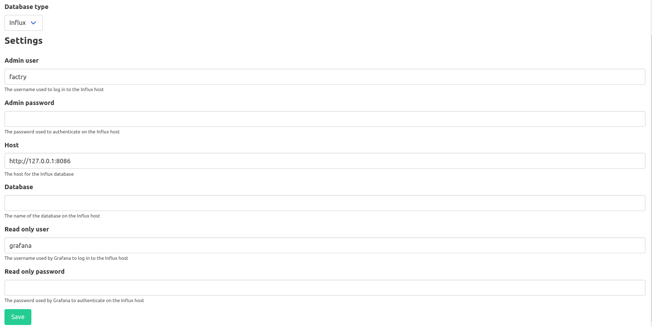 Time series create influx settings