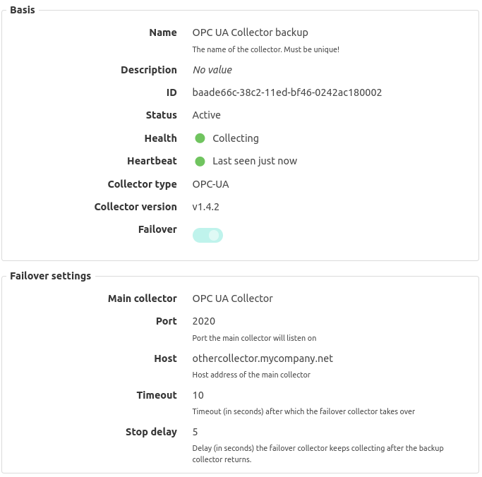 Collector failover settings