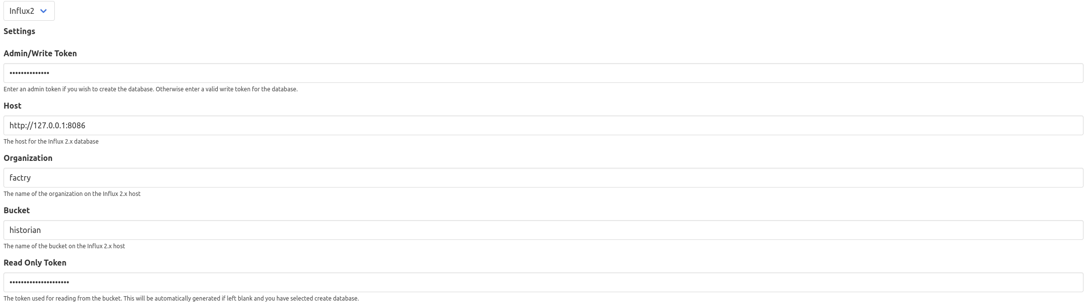 Time series create influx v2 settings