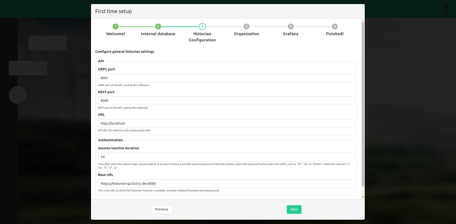 First time setup API settings