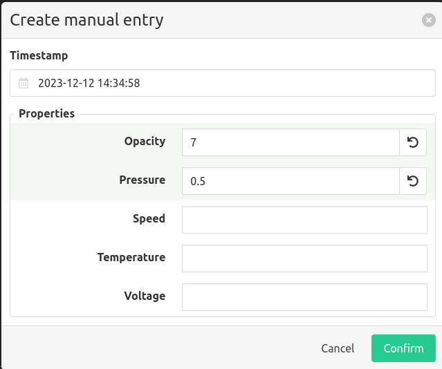 Manual entry form create time series data
