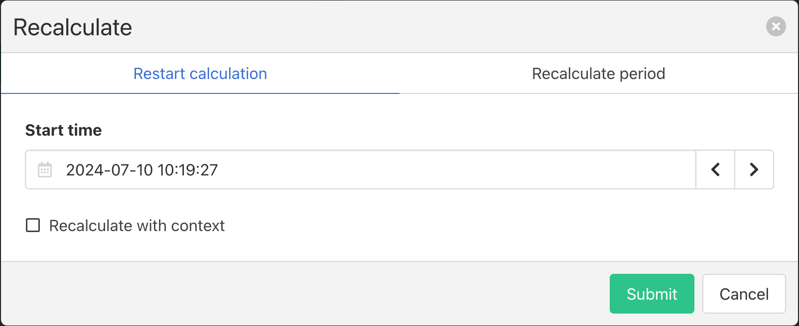 Calculation restart calculation