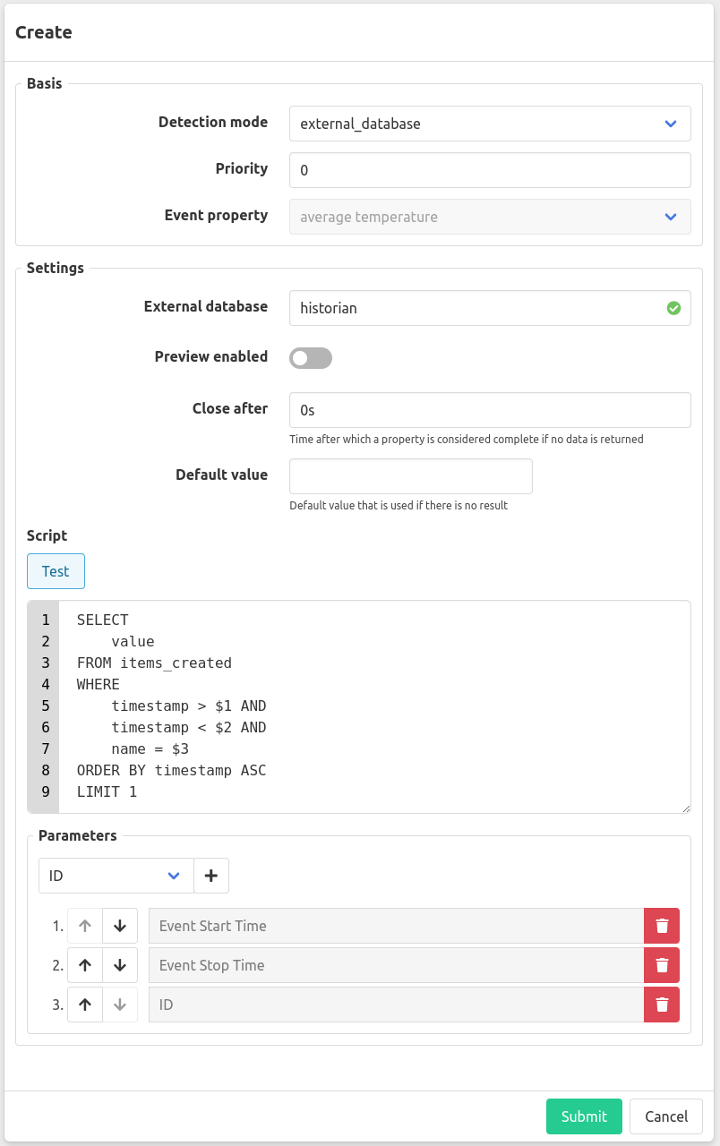 External property configuration