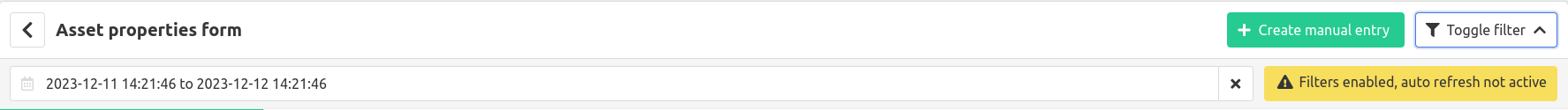 Manual entry form asset properties filter