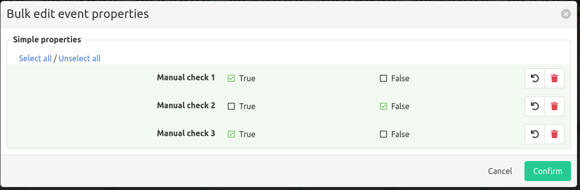 Manual entry form boolean bulk edit property