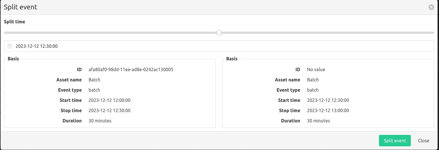 Manual entry form split event