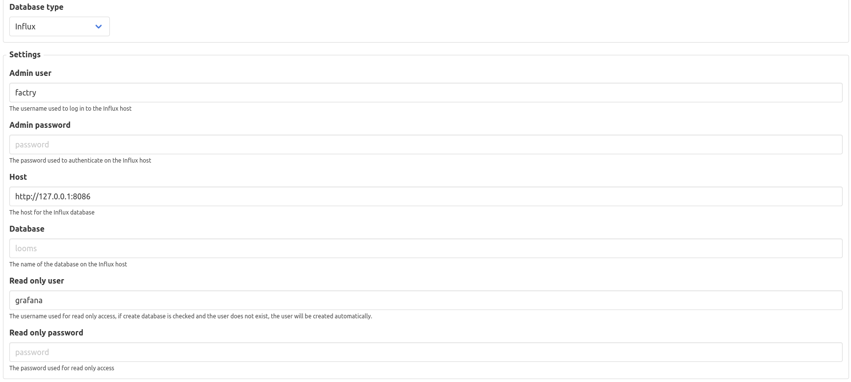 Time series create influx settings