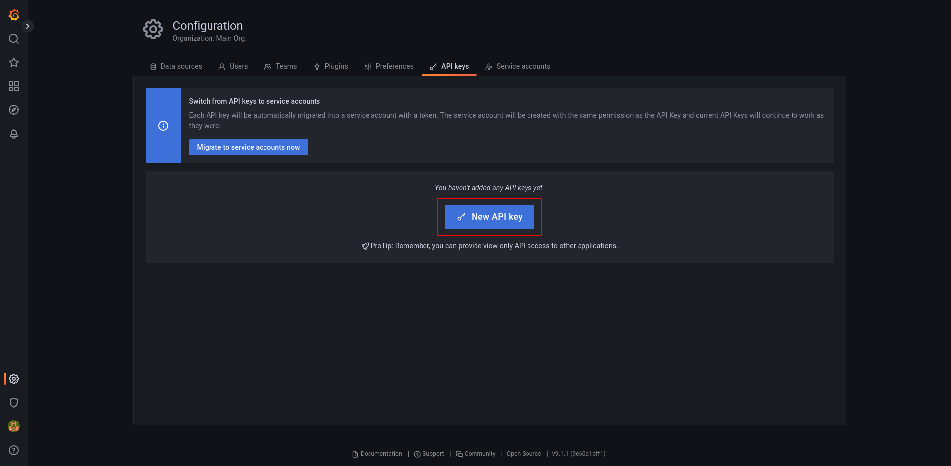 Grafana add new API key