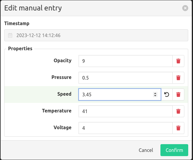 Manual entry form edit time series data