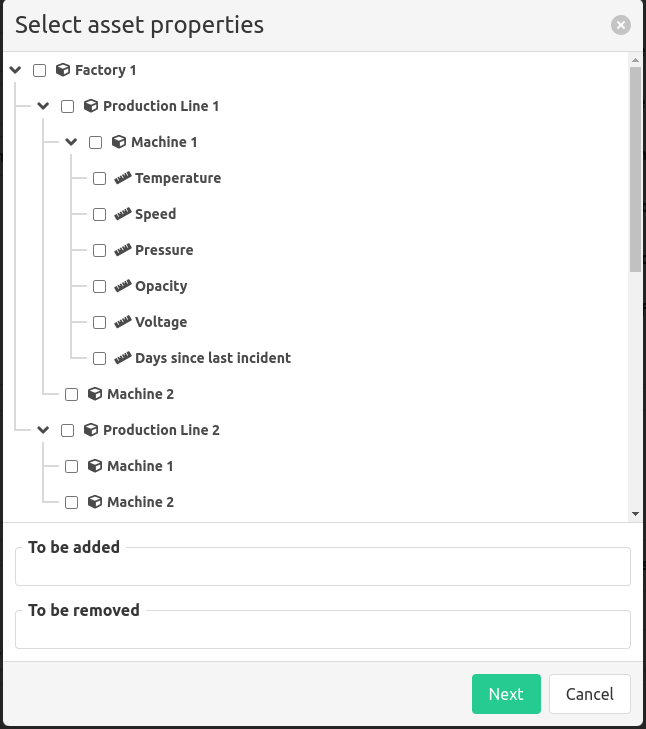 Manual entry select asset properties