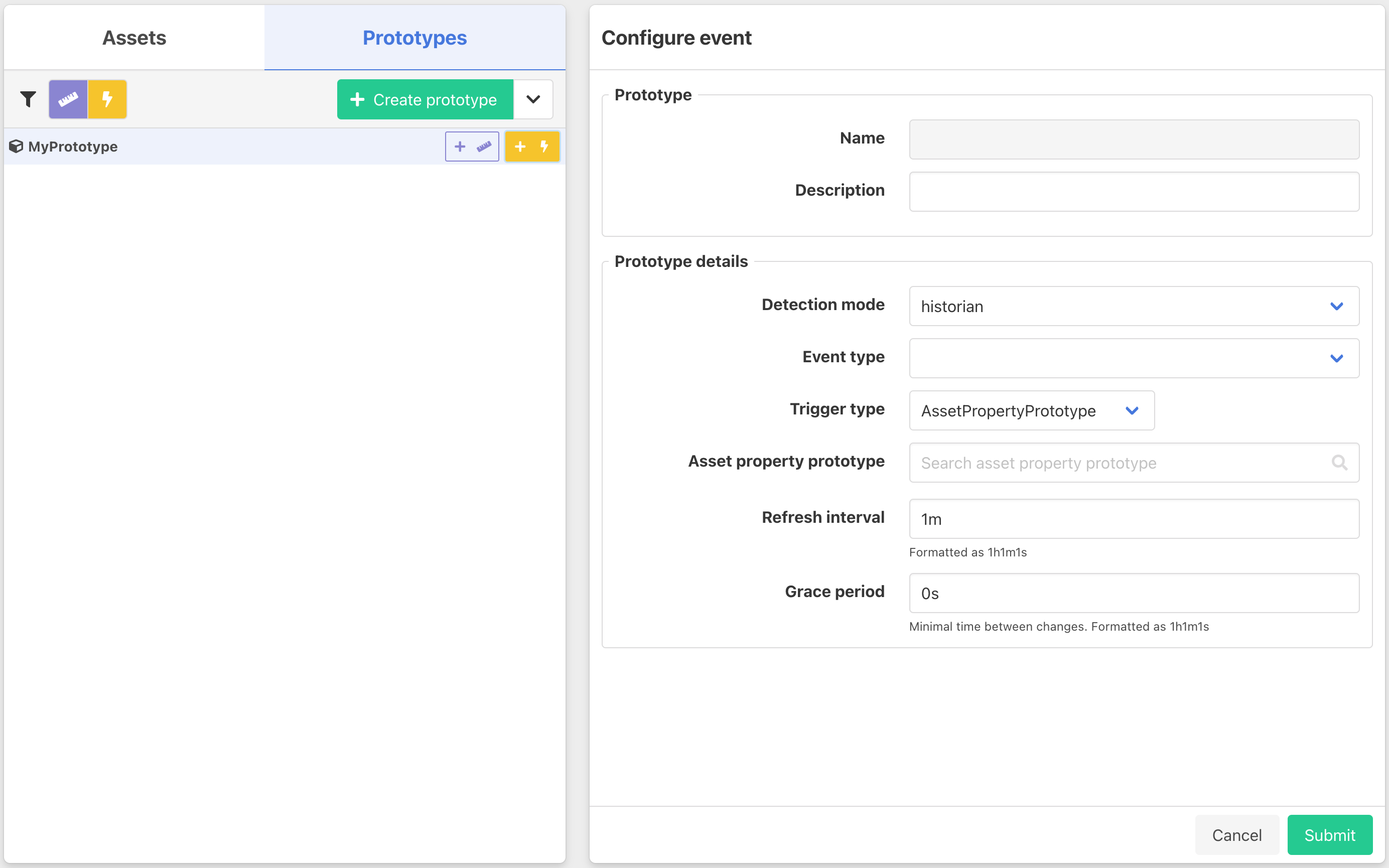 Create event configuration prototype