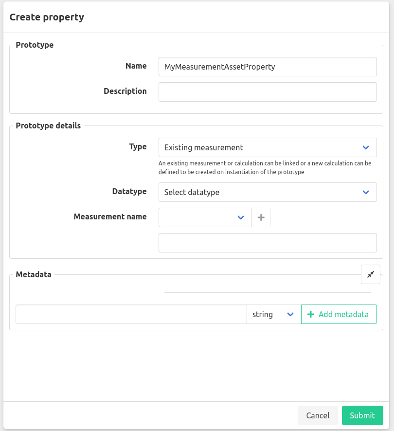 Create measurement asset property prototype