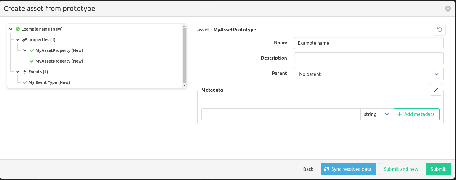 Instantiating an asset prototype