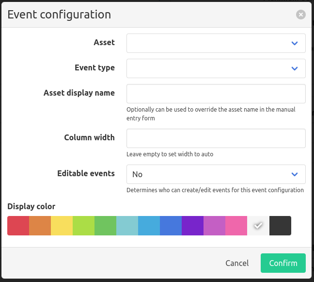 Manual entry event configuration