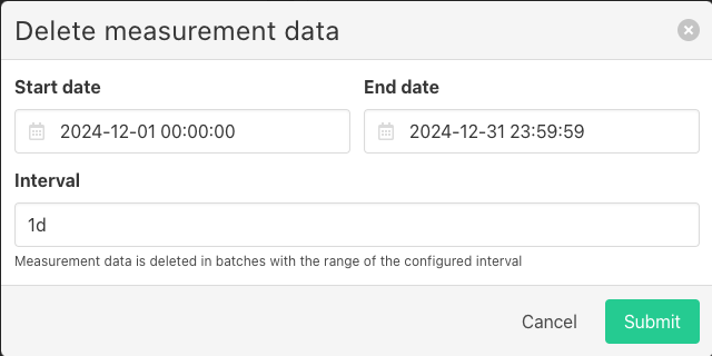 Delete measurement data modal