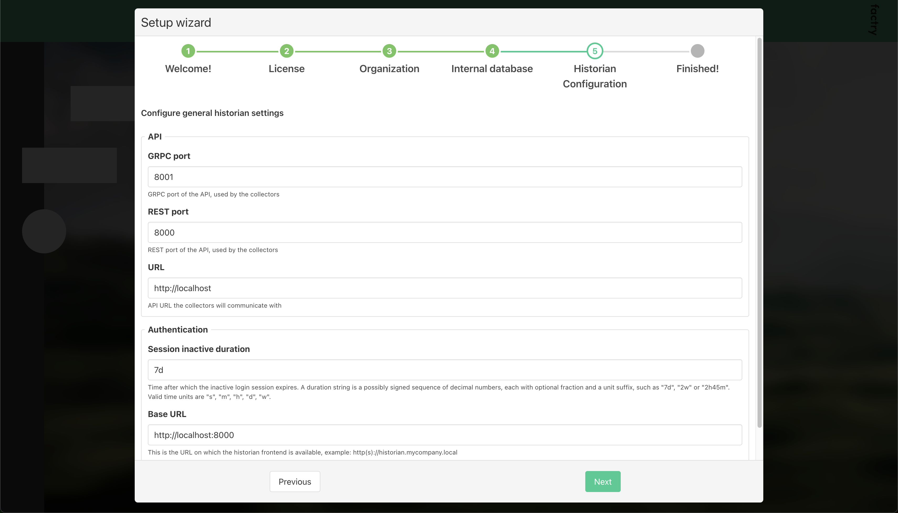 First time setup API settings