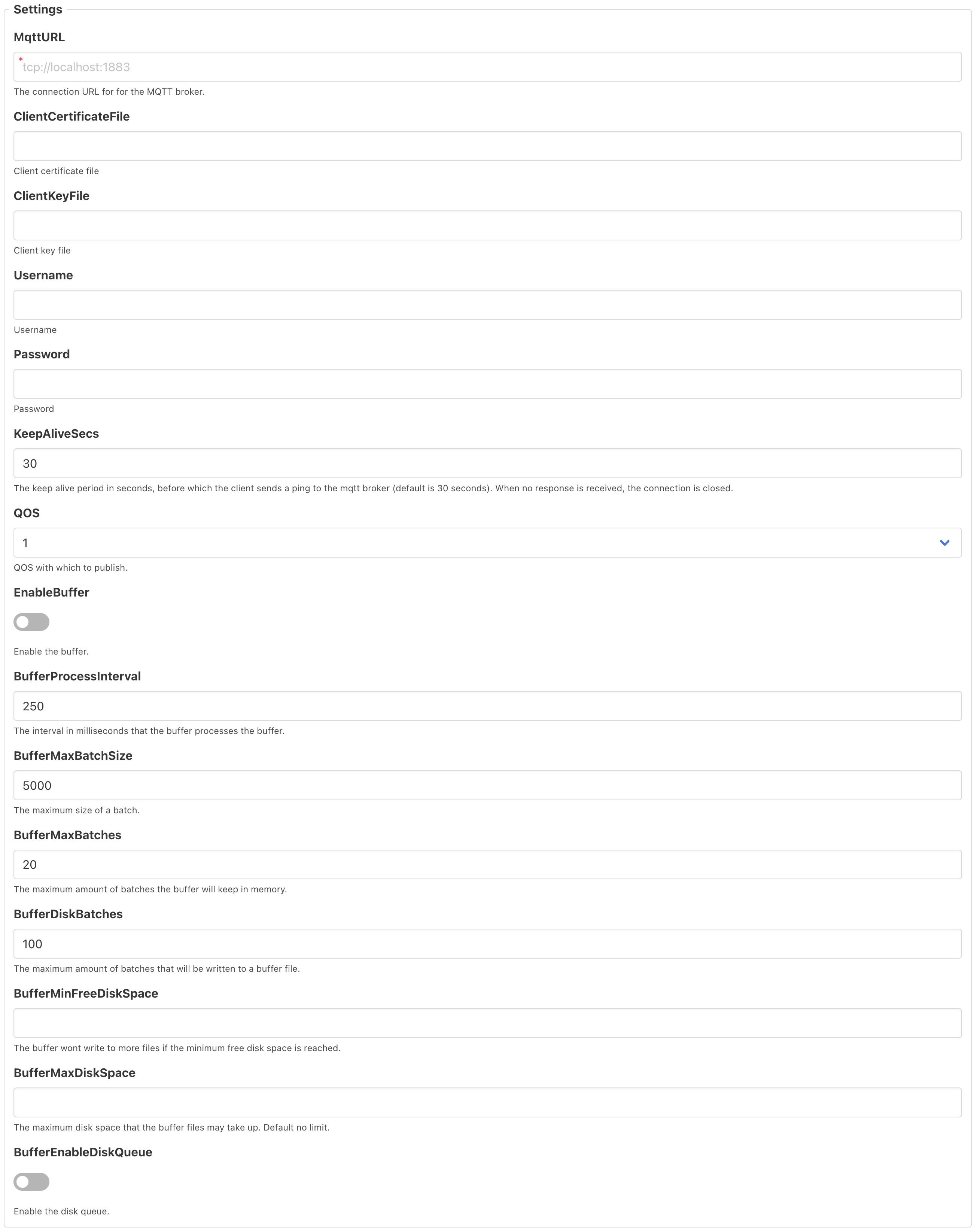 Sinks Generic MQTT settings