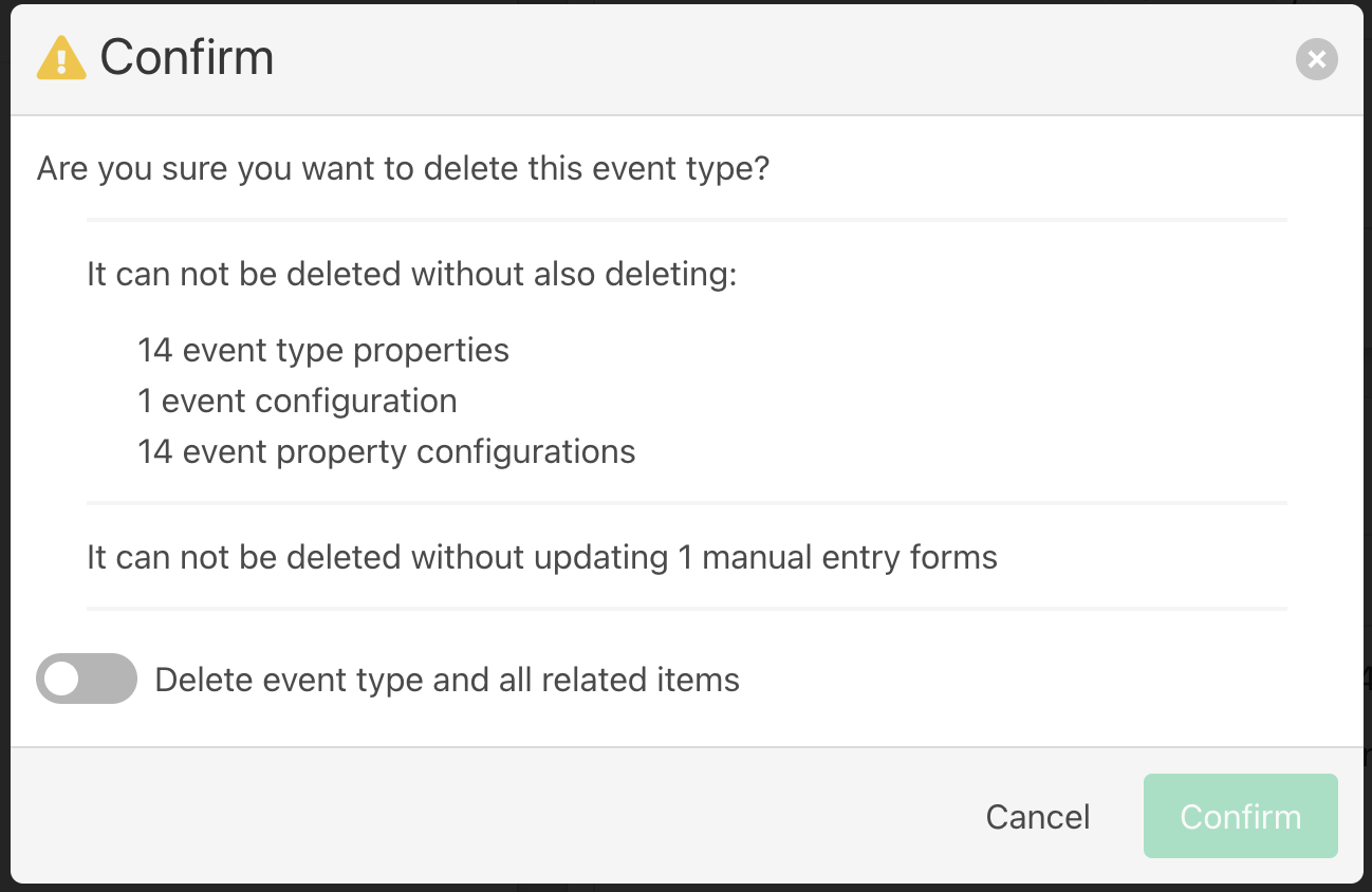Event type delete confirmation modal