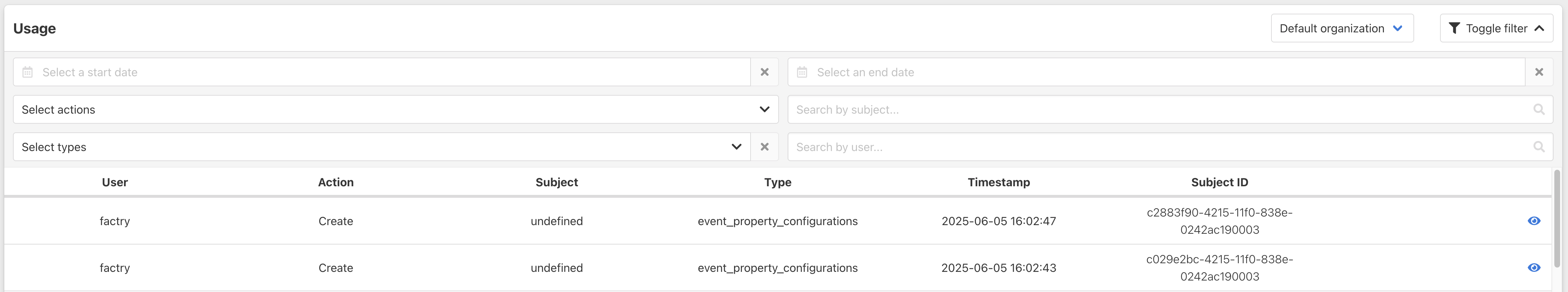 Audit logs filter