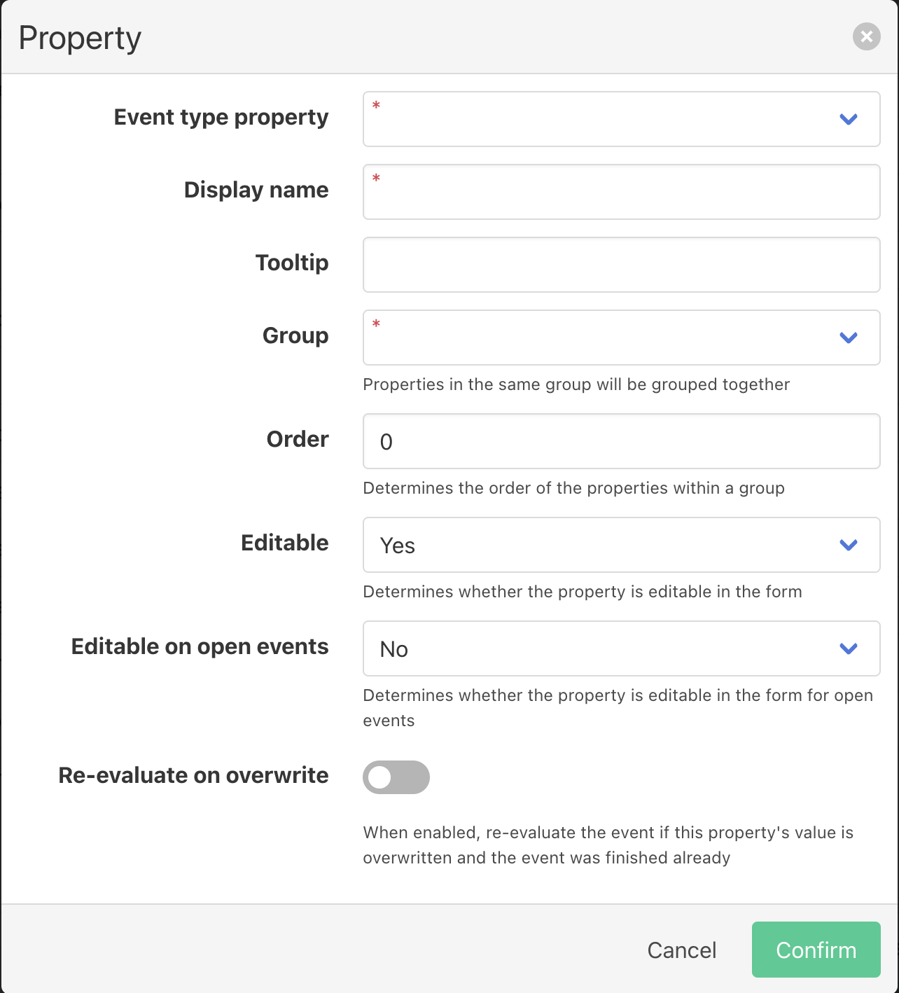 Manual entry property